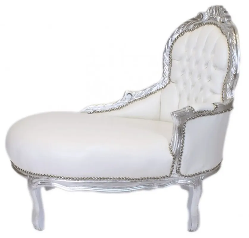 Casa Padrino Baroque Children chaise lounge white leather look / Silver Mod2 - Baroque furniture Letzte Chance