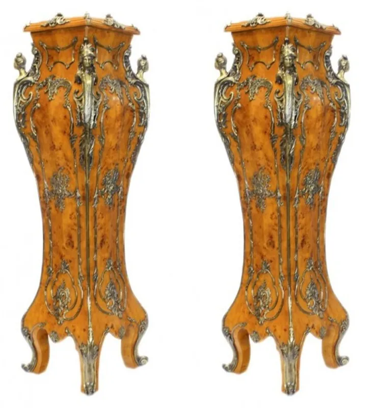 Casa Padrino luxury baroque columns Set birdseye maple / brass (2 pcs) H 160 cm x W 40 x L 40 cm Sofort Bestellen