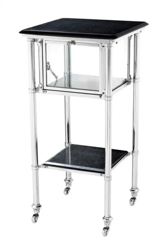 Rabatt Casa Padrino luxury Bar Trolley trolley stainless steel with glass tray and granite slabs - Luxury Hotel & Restaurant Furniture Side