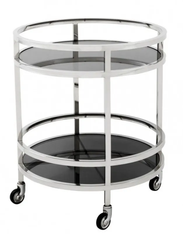 Direktkauf Casa Padrino luxury Bar Trolley trolley round steel plated / black glass - Luxury Hotel & Restaurant Furniture Trolley