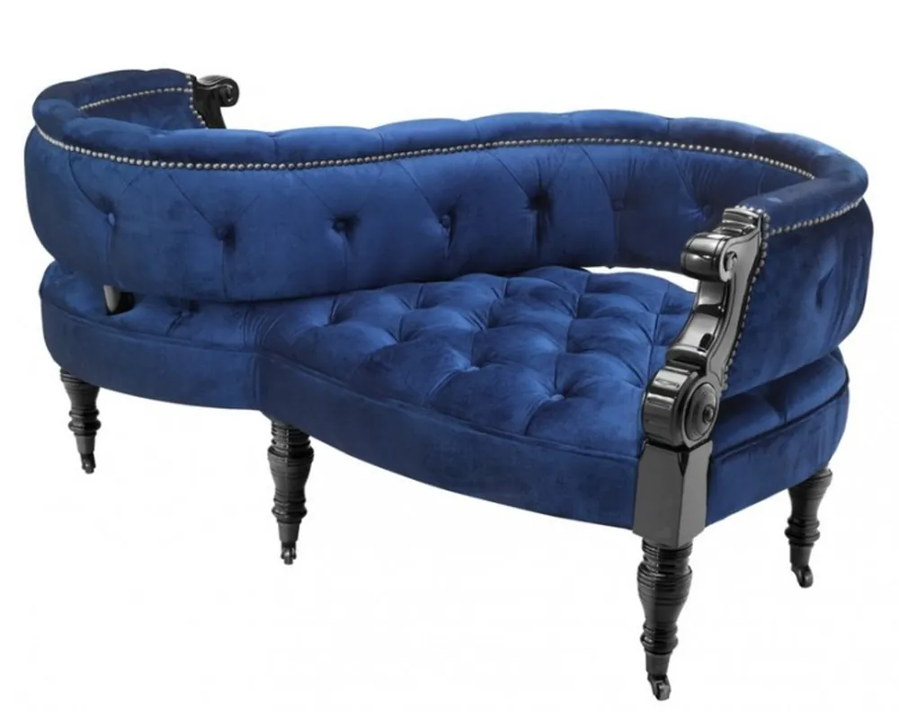 Casa Padrino luxury baroque dual seat Royal Blue / Black piano lacquer - double bed - Luxury Collection Preisknaller