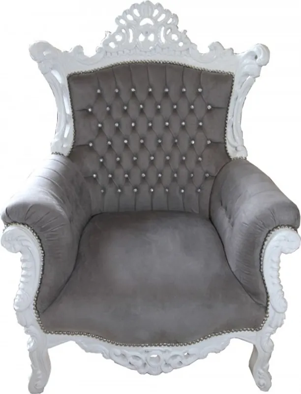 Preis Gesenkt Casa Padrino Baroque armchair Al Capone Grey / White with diamante