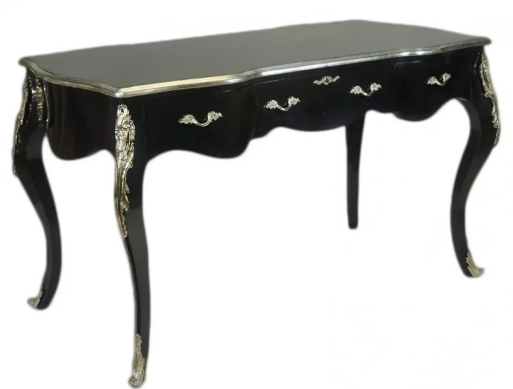 Casa Padrino luxury Baroque Secretary Black / Silver 150cm - Desk luxury furniture Mega-Angebot