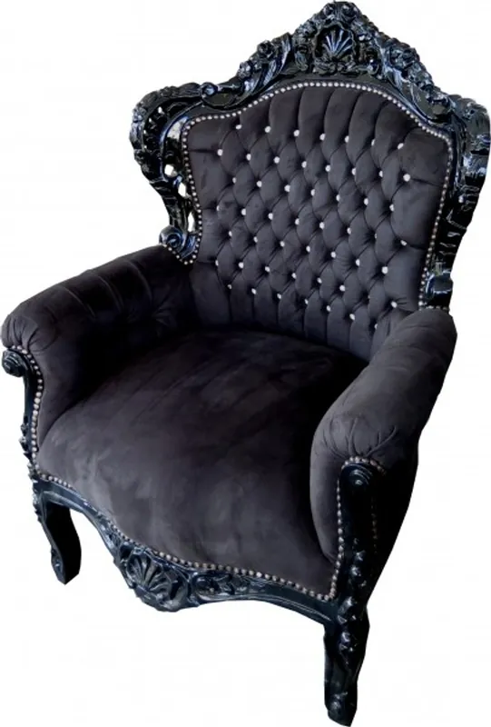 Versand Am Gleichen Tag Casa Padrino Baroque Armchair King Black / Black with Bling Bling rhinestones - furniture antique style