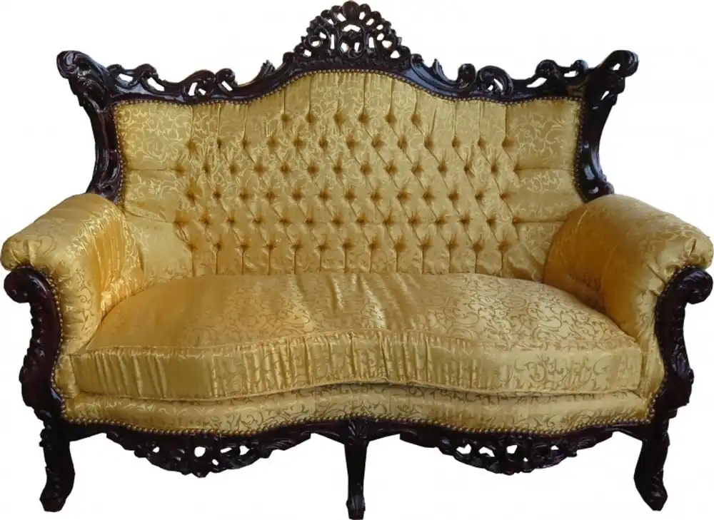 Casa Padrino Baroque 2-seater sofa Master Gold Pattern / Mahagony Brown - antique style room furniture Direktkauf