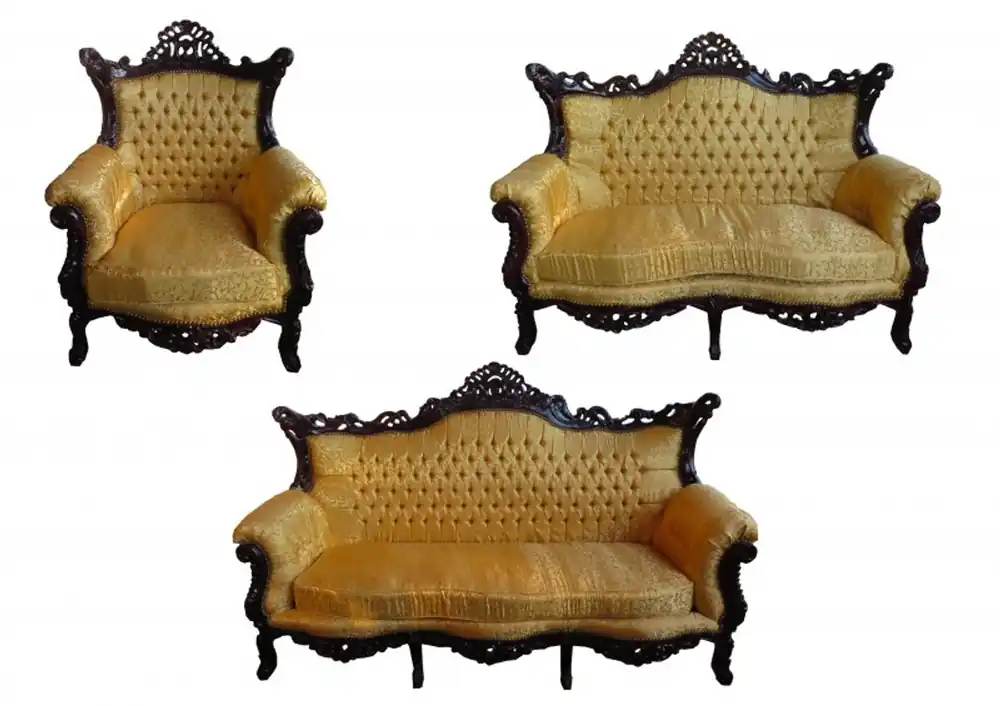 Casa Padrino Baroque Living Set Master Gold Pattern / Mahagony Brown - 3 seater + 2 seater + 1 armchair Meistverkauft