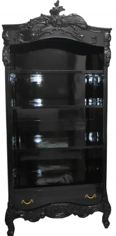 Casa Padrino Baroque bookcase Black / Gold glossy B 85 x H 190 cm bookcase shelving cabinet Neu Im Sortiment