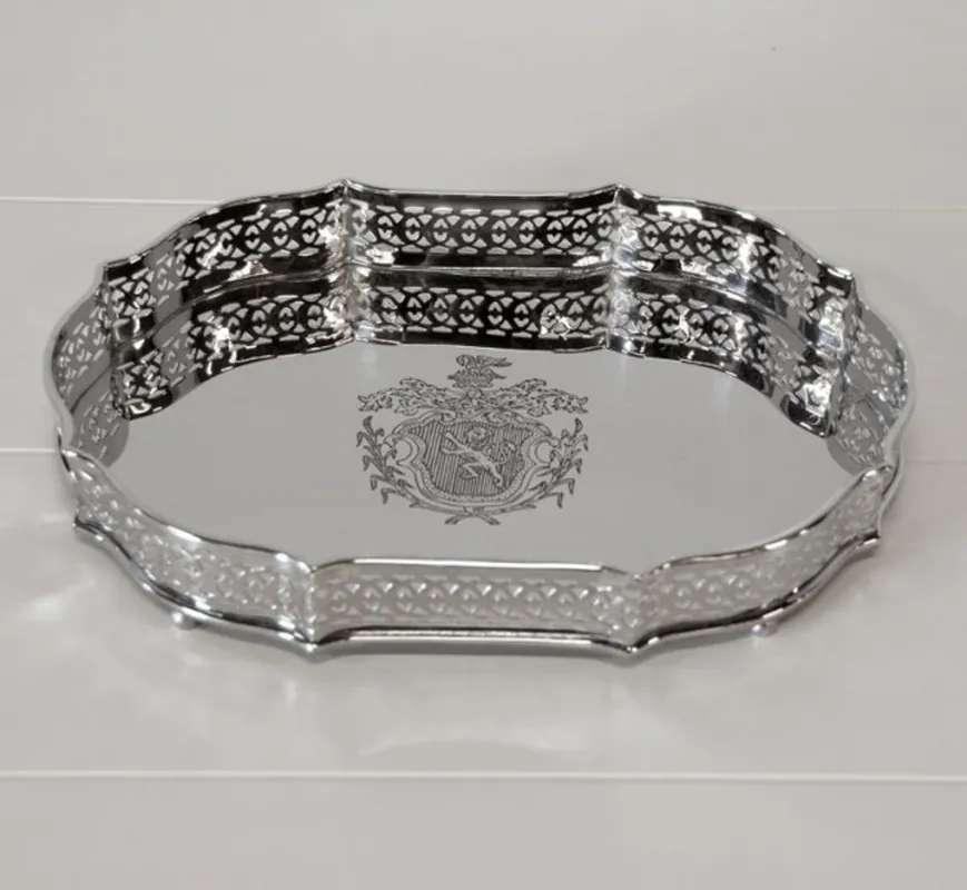 Zertifiziert Casa Padrino luxury Tray Oval Solid nickel plated, 29 x 21 x 4 cm - Luxury Collection - 5 Star catering furniture