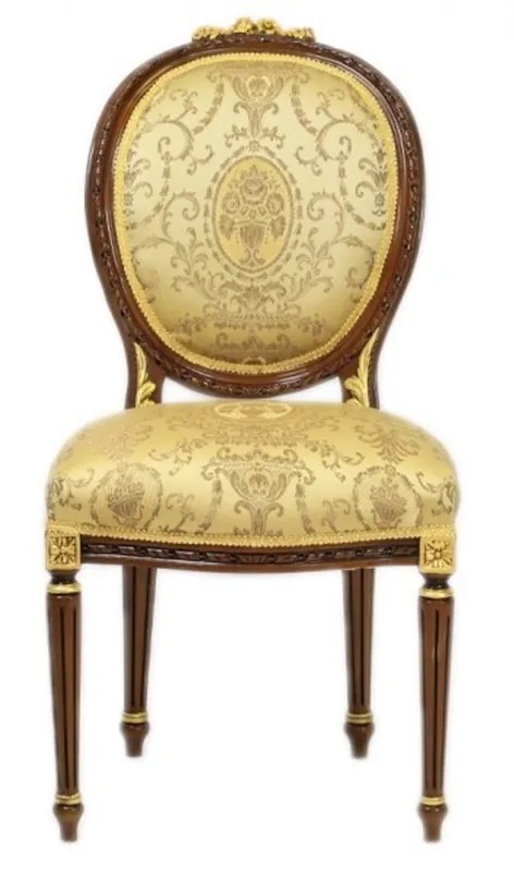 Casa Padrino luxury Baroque Dinner Chair Louis XIV Gold Pattern / Mahagonibraun - Furniture Neu Im Sortiment