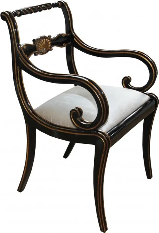 Aktuell Casa Padrino luxury Baroque chair with armrests Black / Gold / Cream - Luxury desk chair