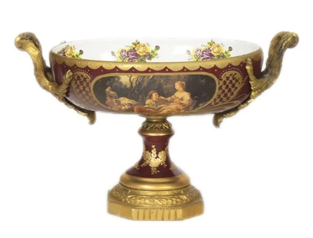 Casa Padrino Baroque porcelain dish Bordeaux Red / Gold B 40 H 37 cm - Grand Decor - Hotel Decoration Letzte Chance