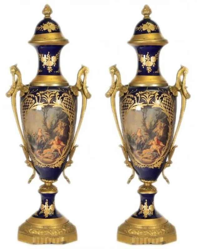 Preis Gesenkt Casa Padrino Baroque Porcelain Cup Set Cobalt / Gold B20 H 58 cm (2 pieces) - Grand Decor - Hotel Decoration