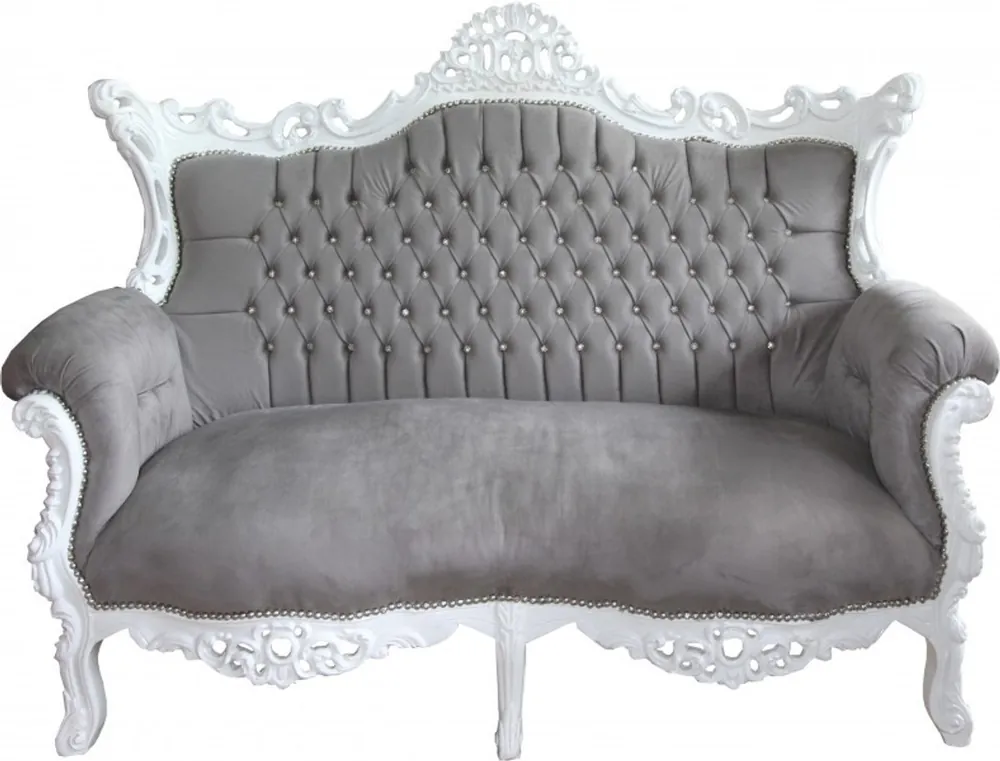 Mega-Angebot Casa Padrino Baroque 2-seater sofa Master Grey / White with Bling Bling diamante - antique style room furniture - Limited Edition