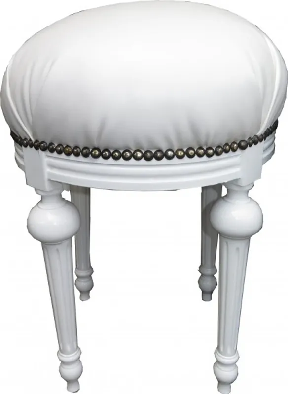 Mega-Angebot Casa Padrino Baroque Stool - round stool white leather look / white - Baroque furniture Stool