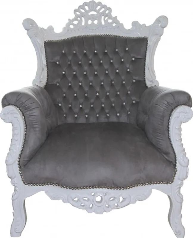 Sofort Bestellen Casa Padrino Baroque armchair Al Capone Grey / White with diamante
