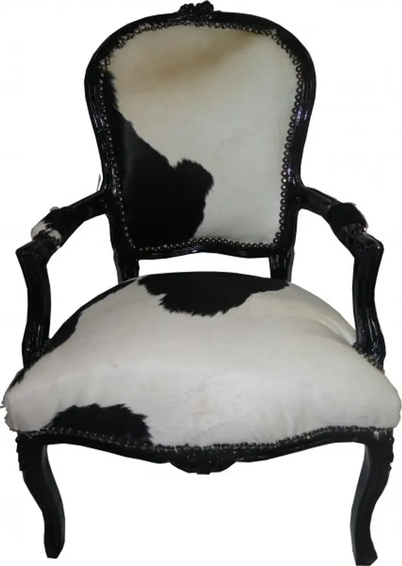 Casa Padrino Baroque Salon Cowhide Black & White / Black - furniture antique style Jetzt Kaufen