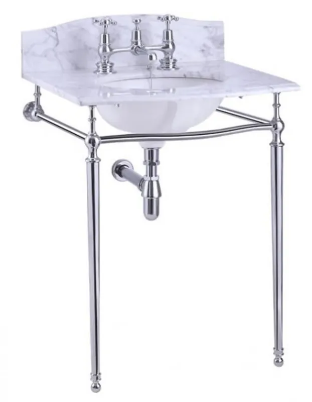 Solange Der Vorrat Reicht Casa Padrino luxury Nouveau Stand Vanity White / Chrome with marble top B 65cm with splash back - Art Deco washbasin baroque antique style