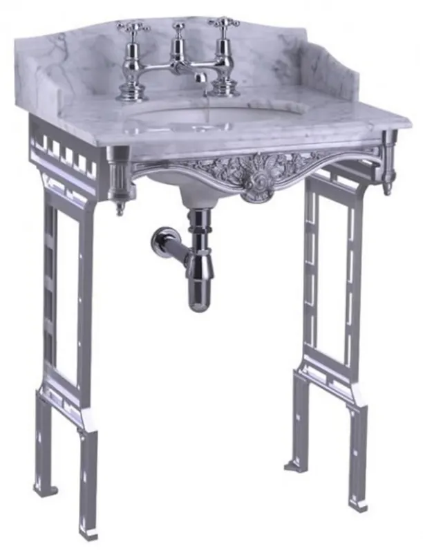 Ausverkauf Casa Padrino luxury Art Nouveau stand vanity white / aluminum with marble top with splash back and side - Baroque washbasin baroque antique style