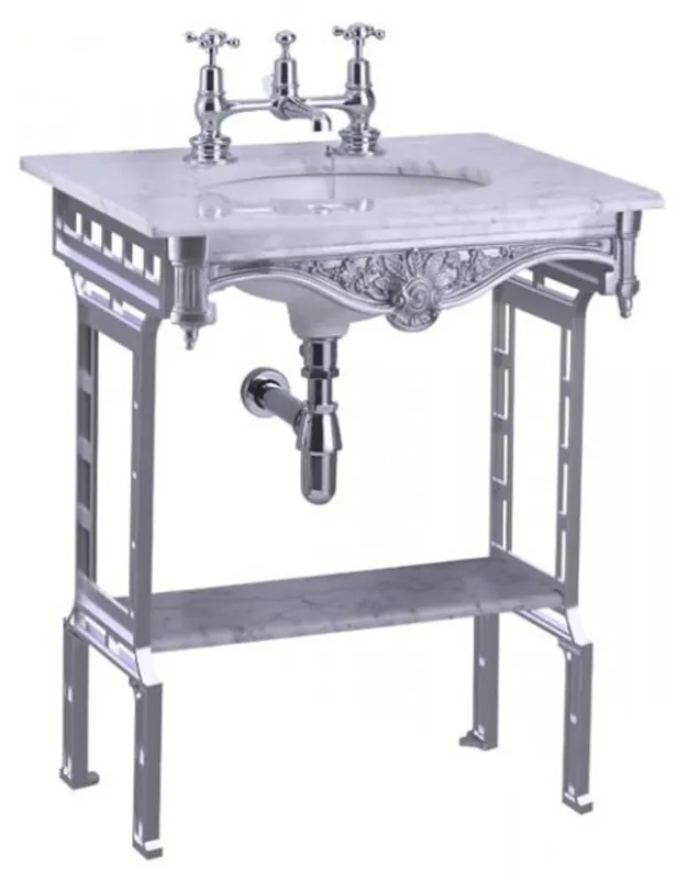 Casa Padrino luxury Art Nouveau stand vanity white / aluminum with marble top and storage Baroque washbasin baroque antique style Neu Im Sortiment