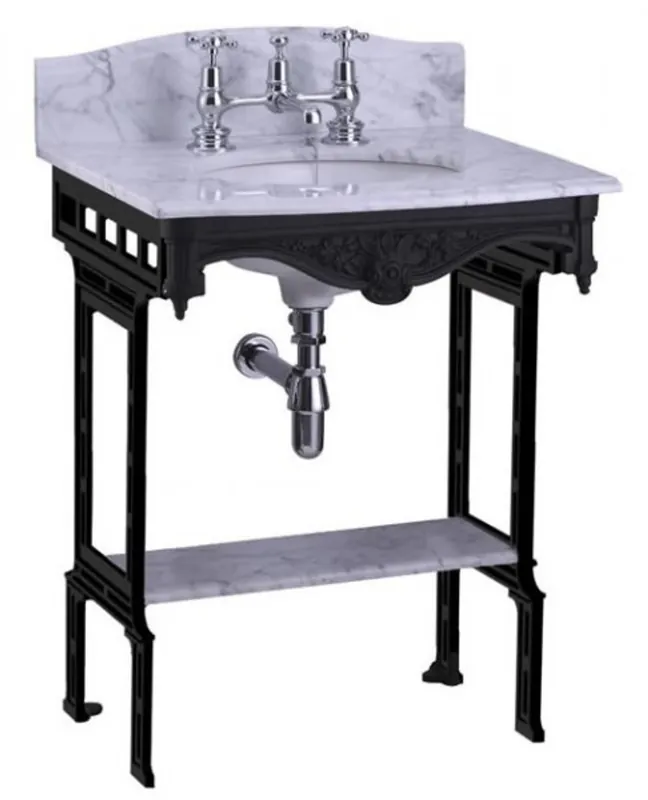 Zertifiziert Casa Padrino luxury Art Nouveau stand vanity white / black with marble top with splash back and shelf Baroque washbasin baroque antique style