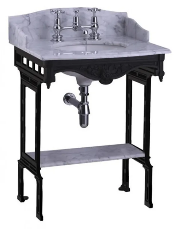 Wochenendangebot Casa Padrino luxury Art Nouveau stand vanity white / black with marble top with splash back and sides and shelf Baroque washbasin baroque antique style