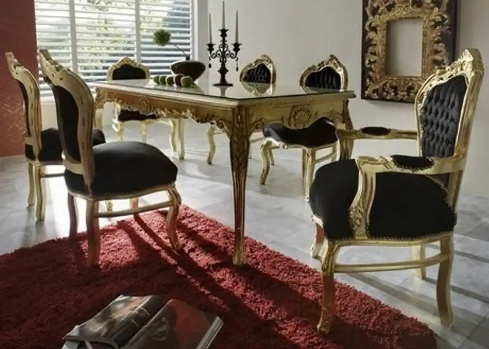 Baroque Dining Room Set Black/Gold - Dining Table + 6 Chairs Schneller Versand