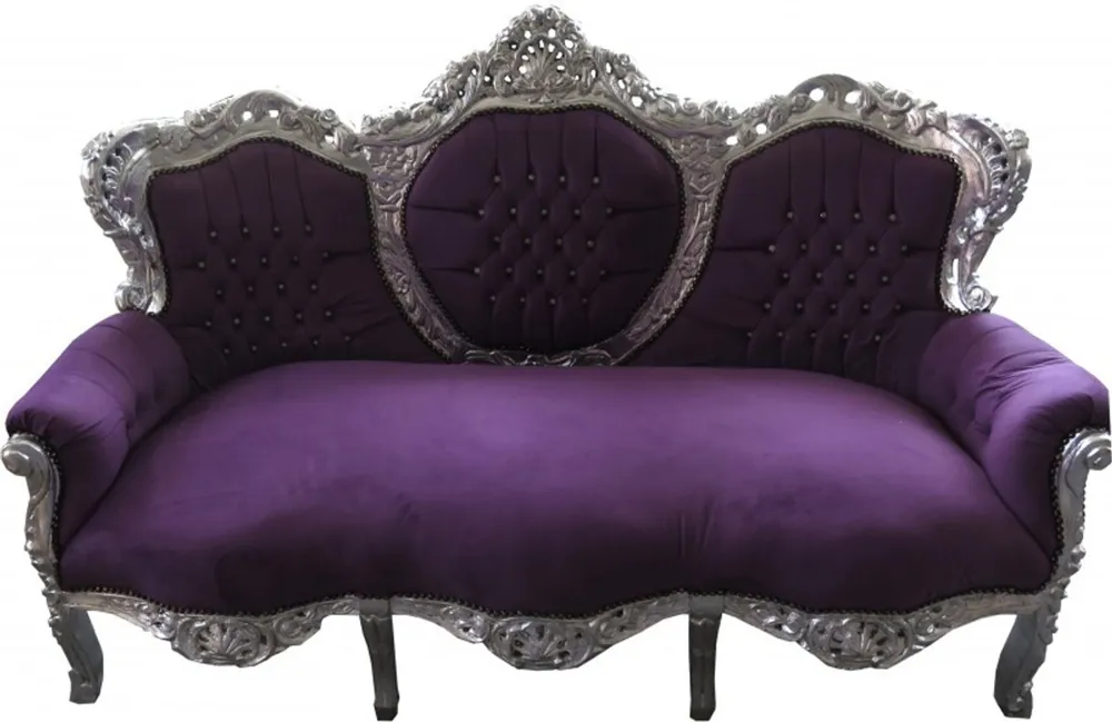 Casa Padrino Baroque 3p Sofa King Purple / Silver With Bling Bling rhinestones - Living Room Couch Furniture Lounge Begrenztes Angebot