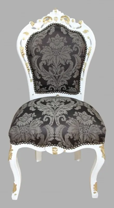 Casa Padrino Baroque Dinner Chair Black Pattern / White Gold - Antique Furniture Abverkauf