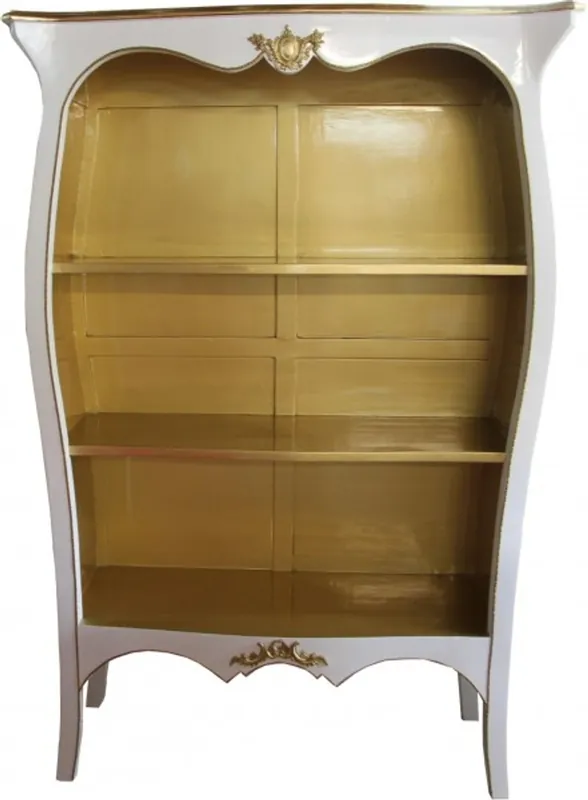 Casa Padrino Baroque bookcase High Gloss White / Gold W 110 x H 169 cm bookcase shelving cabinet Bestpreis