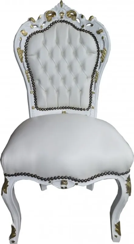 Casa Padrino Baroque Dinner Chair White / White / Gold - Antique furniture Sonderaktion