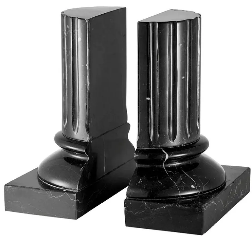 Casa Padrino luxury marble bookend set baroque columns black 8.5 x 17 x H. 21 cm - Desk decoration - Living room decoration - Luxury marble decoration accessories Preisreduziert