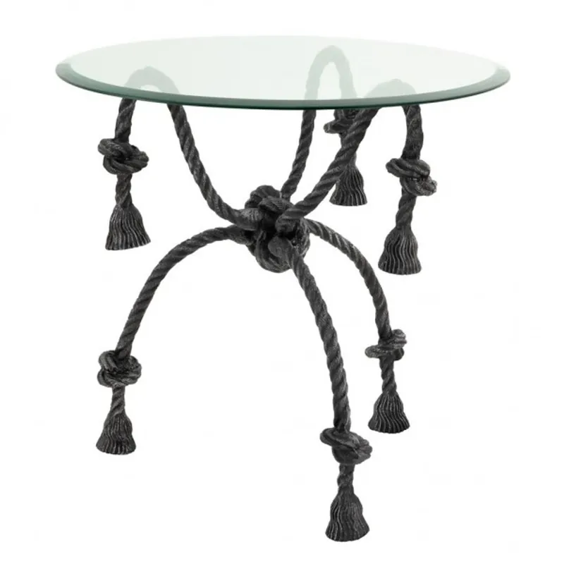 Abverkauf Casa Padrino luxury side table metal / glass Tau rope optics - glass table