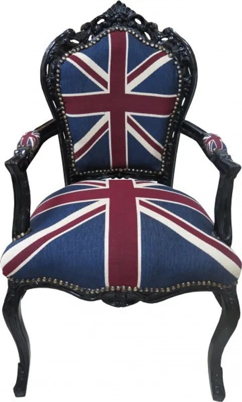 Casa Padrino Baroque Dinner Chair with armrests Union Jack / Black - Antique style Angebot
