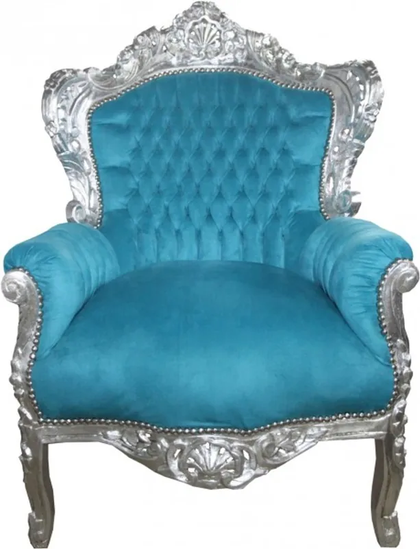 Highlight Casa padrino Baroque Armchair "King" petrol turquoise antique style furniture