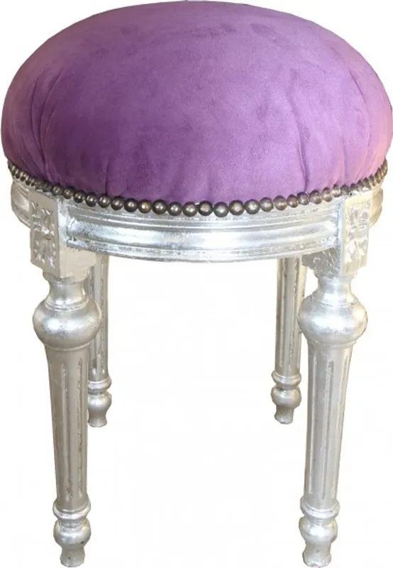 Preisreduziert Casa Padrino Baroque Stool - Round Stool Purple / Silver - Baroque Stool Furniture