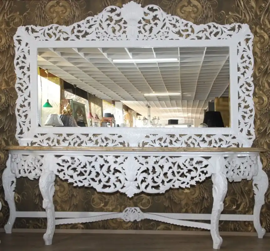 Top-Angebot Giant Casa Padrino Baroque mirror console white with cream marble slab - luxury living room furniture console with mirror