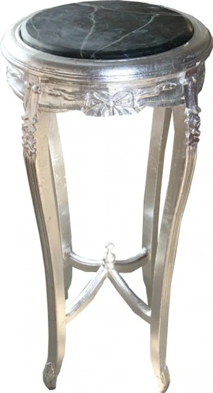 Casa Padrino Baroque side table with marble top round silver 91 x 46 cm Antique style - telephone flower table Nur Heute