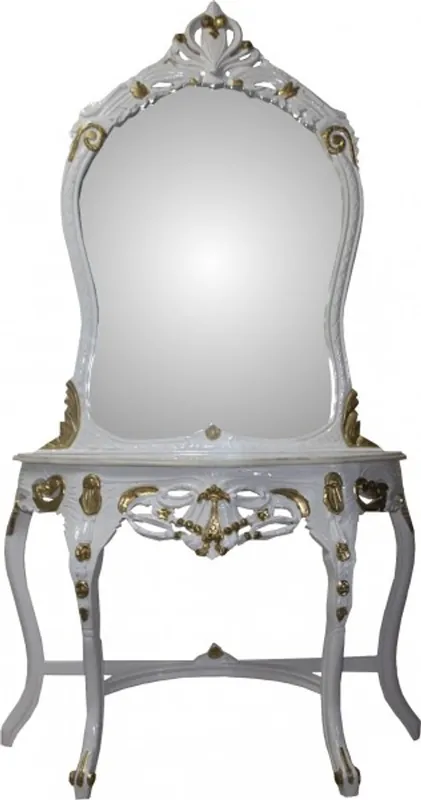 Neu Casa Padrino Baroque Mirror Console White / Gold with Marble Panel - Console - Makeup - Limited Edition