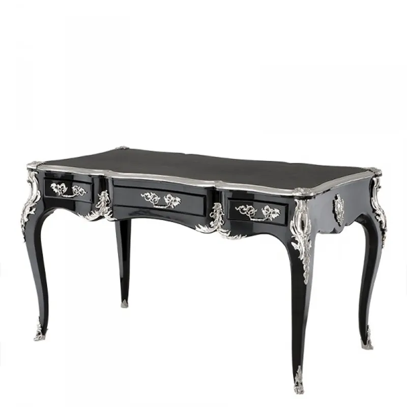 Neu Casa Padrino Luxury baroque desk Black high-gloss silver secretary