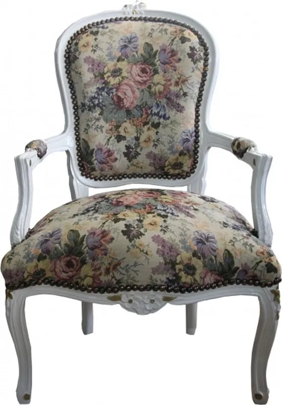 Wochenendangebot Casa Padrino Baroque Salon Chair Flower pattern / cream / gold - Antique Furniture Design