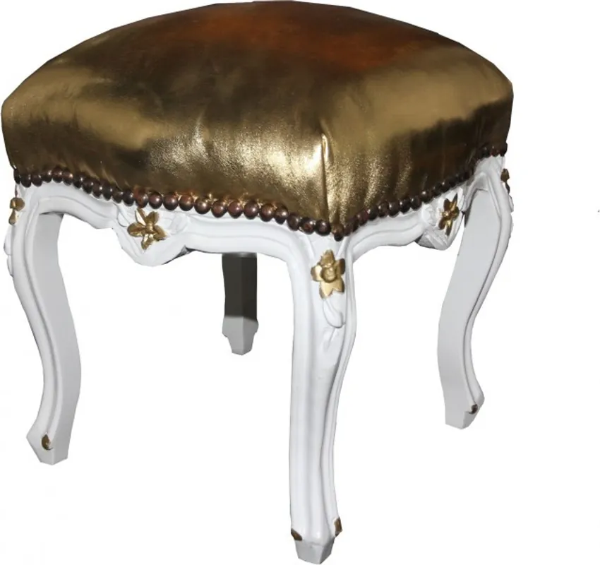 Jetzt Bestellen Casa Padrino Baroque ottoman gold leather look / White - Antique furniture - Stool