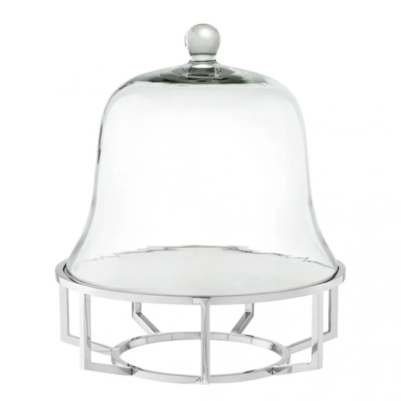 Casa Padrino Luxury Art Deco cake bell Stainless steel nickel plated with white marble and glass lid - cake stand Solange Der Vorrat Reicht