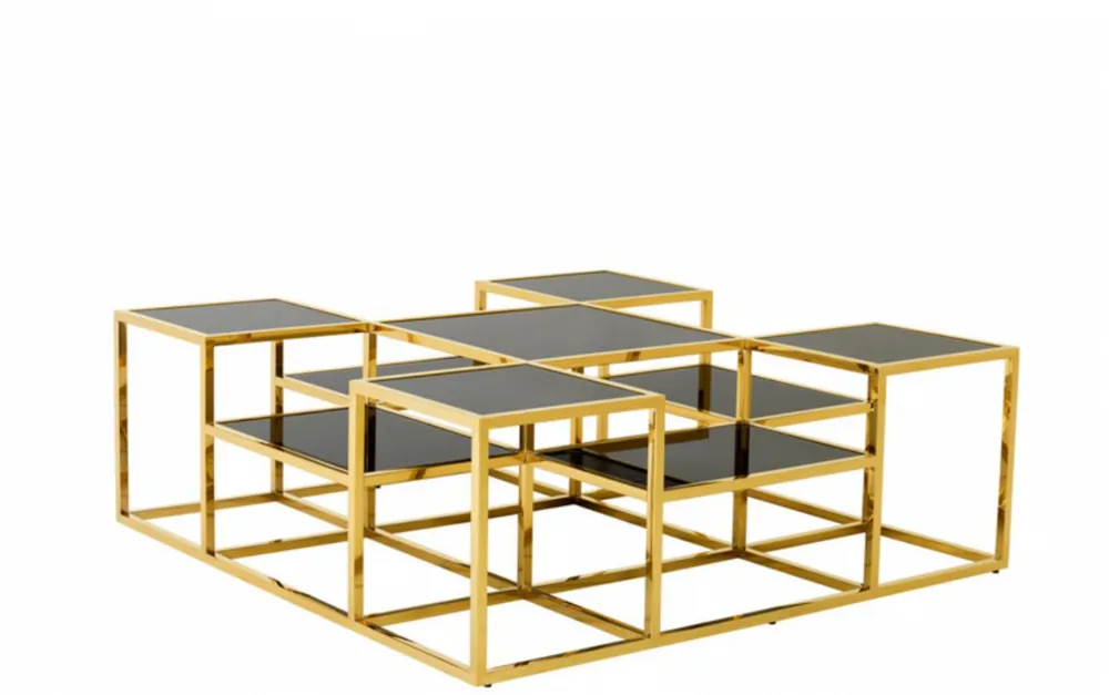 Casa Padrino Art Deco luxury coffee table gold with black glass - living room coffee table - Luxury Collection Markenware