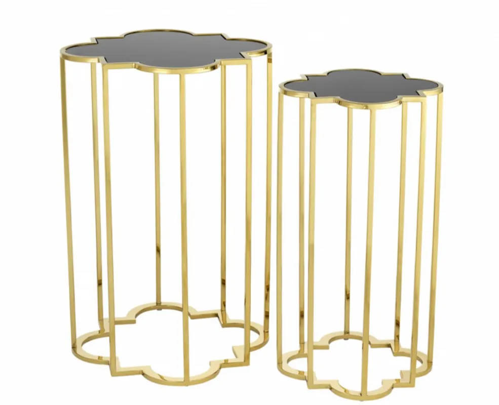 Casa Padrino luxury art deco designer side table set of 2 gold with black glass - Designer Side Table Furniture Bestseller