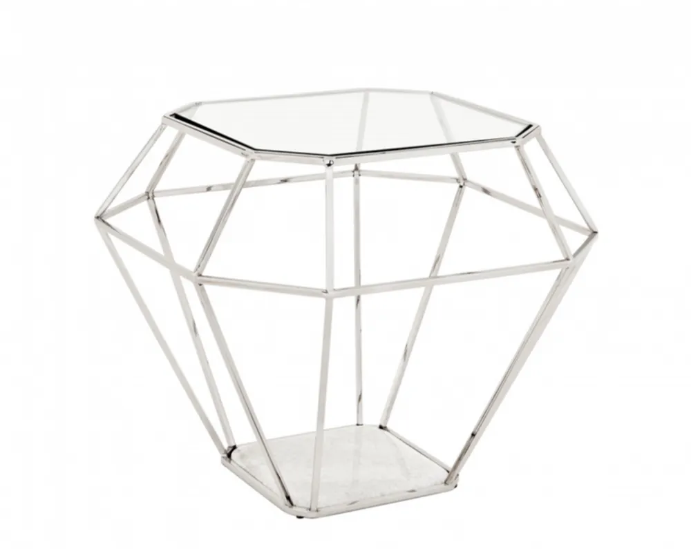 Casa Padrino luxury art deco designer side table nickel with white marble top - Luxury Side Table Hotel Furniture Highlight