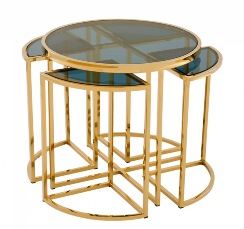 Neuheit Casa Padrino luxury art deco designer side table set of 5 gold with smoke glass - Luxury Quality
