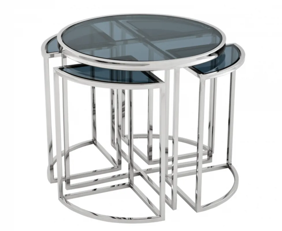 Casa Padrino luxury art deco designer side table set of 5 with smoke glass - Luxury Quality Versand Am Gleichen Tag