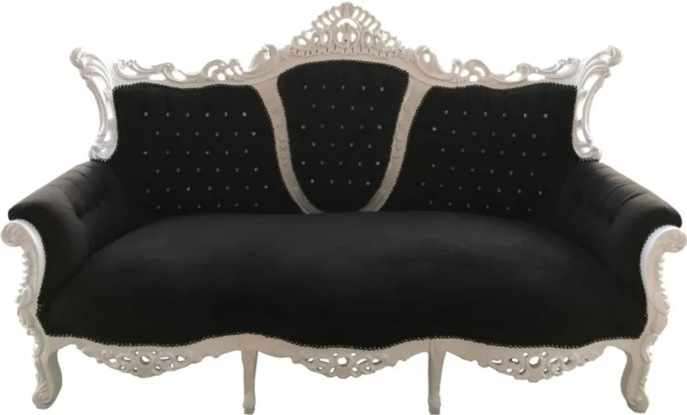 Casa Padrino Baroque 3 seater Master Black / White with Bling Bling diamante - Living room furniture Coffee Lounge - Limited Edition Super-Preis