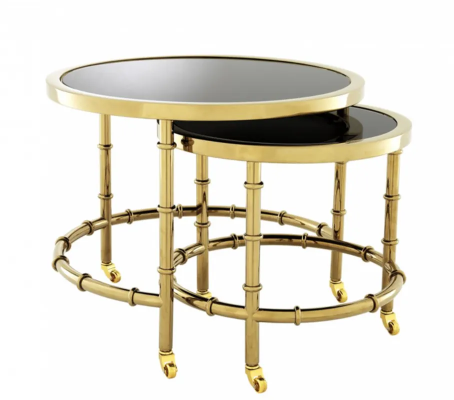 Sonderaktion Casa Padrino luxury art deco designer side table set of 2 gold with black glass top - Luxury Hotel Table