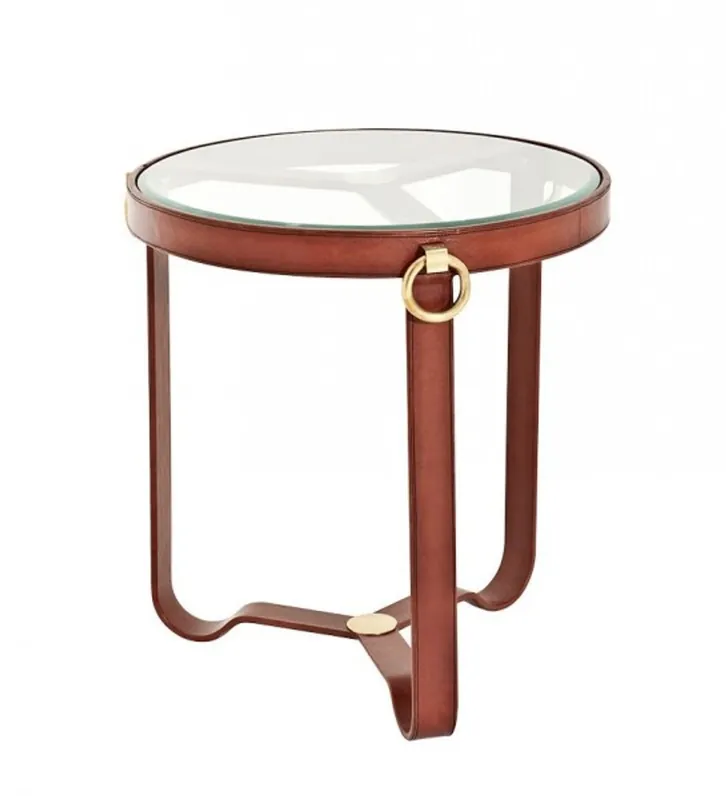 Zertifiziert Casa Padrino luxury art deco designer side table brown leather - Luxury Collection